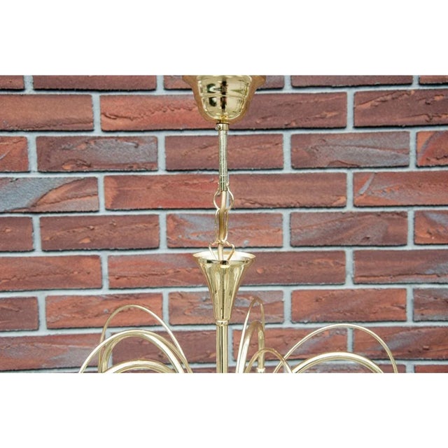 Brass and Glass Chandelier, Poland, 1980s For Sale - Image 4 of 8