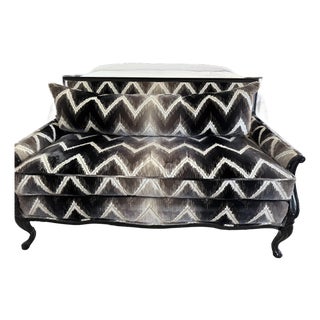 Vintage, French Inspired Settee Drenched in Schumacher Cut Velvet ($800/Yd)... For Sale