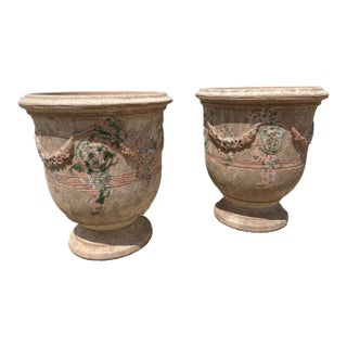 Pair of Antiqued Lemon or Orange Tree Anduze Pots From the Cevennes, France For Sale