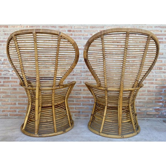 Set of Spanish High Back Armchair in Bamboo Wicker, 1970s For Sale - Image 15 of 18