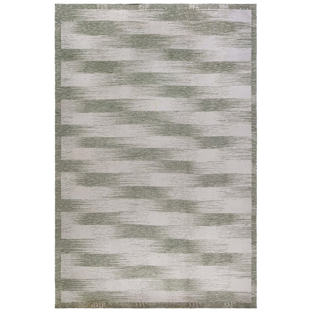 Modern Scandinavian-Style Wool Rug "Forel" Design in Green by Doris Leslie Blau For Sale