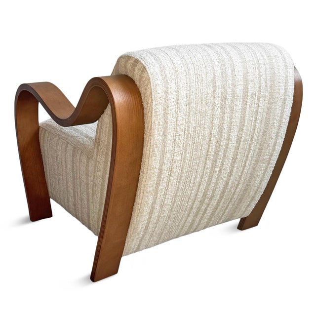 Ribbon Wood & Chenille Stripe Art Deco Arm Chair For Sale - Image 9 of 12