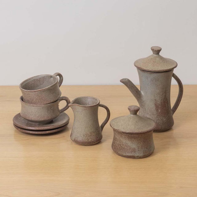 1960s French Stoneware Ceramic Coffee Set- 7 Pieces For Sale - Image 14 of 18