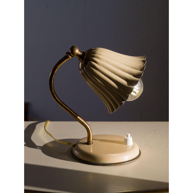 Vintage Brass Table Lamps with Enameled Corolla Lampshades, 1950s, Set of 2 For Sale - Image 10 of 15