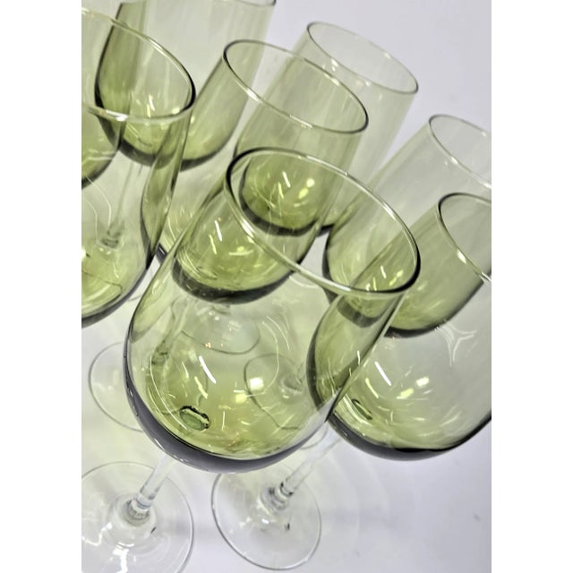 Clear Stemmed Green Goblets - Set of Eight For Sale - Image 6 of 12