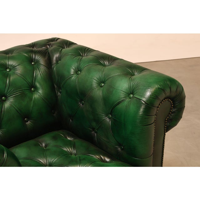 2020s Chesterfield Style Pair of Green Leather Club Chairs For Sale - Image 5 of 16