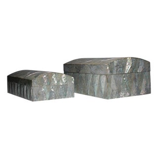 Pair of Vintage Crackled Abalone Jewelry Boxes / Karl Springer For Sale