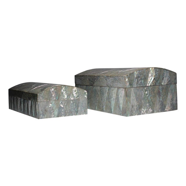 Pair of Vintage Crackled Abalone Jewelry Boxes / Karl Springer For Sale