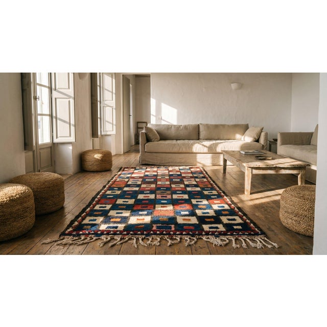 1920s Multicolor Checks Tribal Antique S. Persian Gabbeh Rug ( 3'9" X 6'1 Handknotted Wool Carpet For Sale - Image 9 of 9