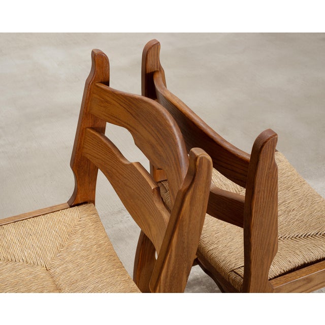 Mid 20th Century Set of Six French Brutalist Razor Blade Oak Rush Dining Chairs For Sale - Image 5 of 18