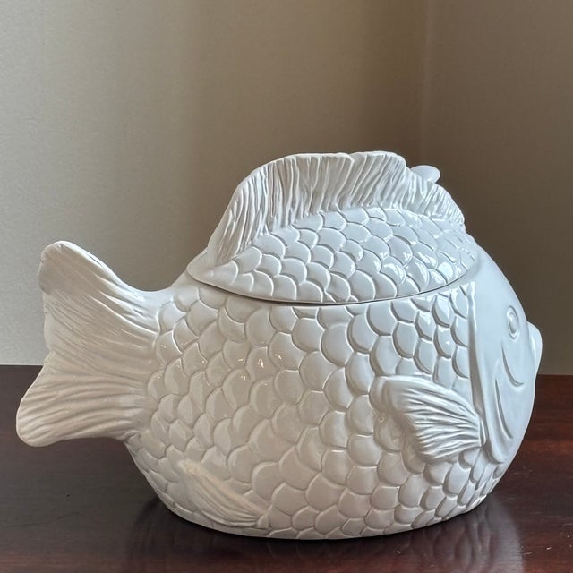 Ceramic Vintage Hand Painted Ceramic Fish Tureen & Ladel For Sale - Image 7 of 16