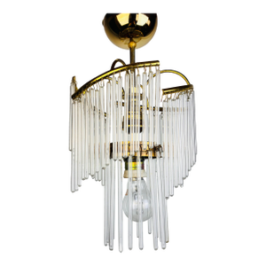 1980s Vintage Glass Rod Chandelier With Brass Frame