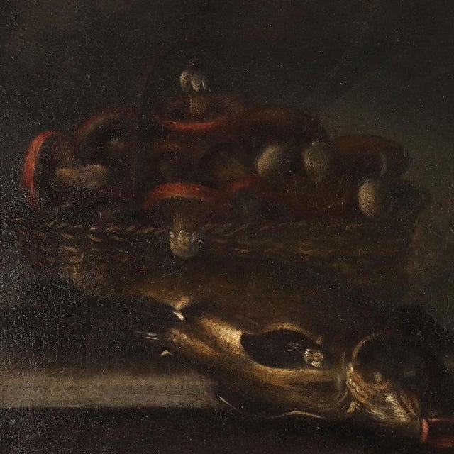Lombard School, Still Life Painting with Fish, Snails, Mushrooms and Other Plants, Oil on Canvas For Sale - Image 4 of 14