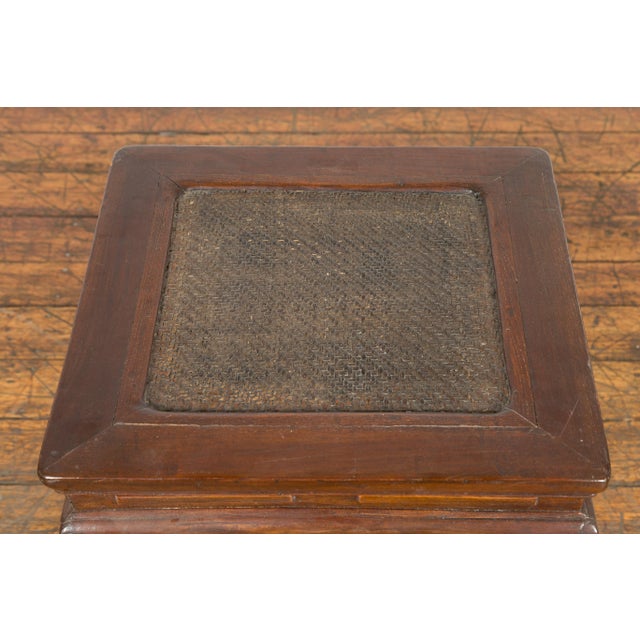 Early 20th Century Early 20th Century Side Table with Rattan Inset Top, Carved Apron & Horsehoof Feet For Sale - Image 5 of 12