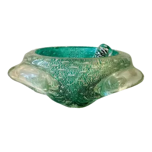 1960s Barovier Style Green and Gold Bullicante Murano Glass Ashtray and Pestle