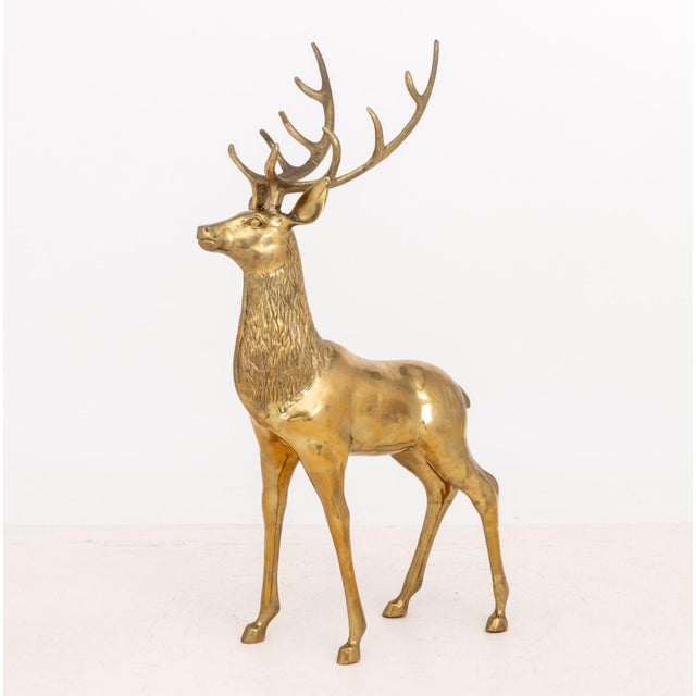 Metal Pair of Stag and Doe Large Brass Sculptures For Sale - Image 7 of 11