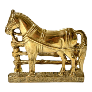 Vintage Brass Horse Letter Holder Mail Rack Equestrian Desk Decor Perseverantia Omnia Vincit