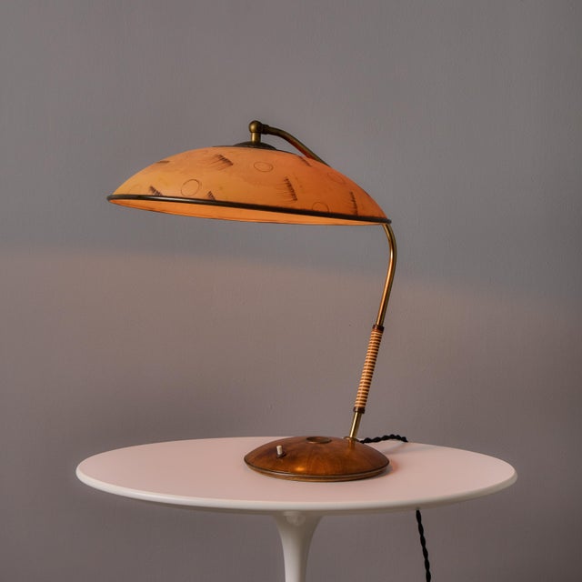 Mid-Century Modern 1960s Sculptural Brass and Wood Table Lamp Attributed to j.t. Kalmar For Sale - Image 3 of 18