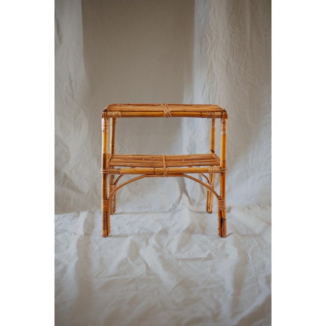 Pair of Bamboo Nightstands with Open Shelves – 1970s Product details Bamboo structure with rush bindings. Dimensions: 53 W...