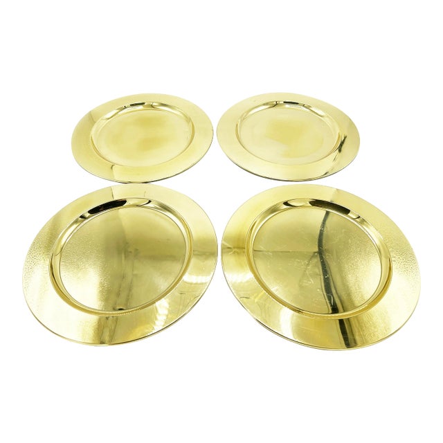 Mid-Century Modern Large Hand Polished Solid Brass Plates - 4 Pieces For Sale