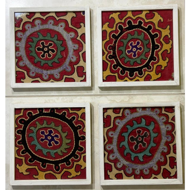 Set of Four Antique Suzani Wall Hanging For Sale - Image 4 of 12