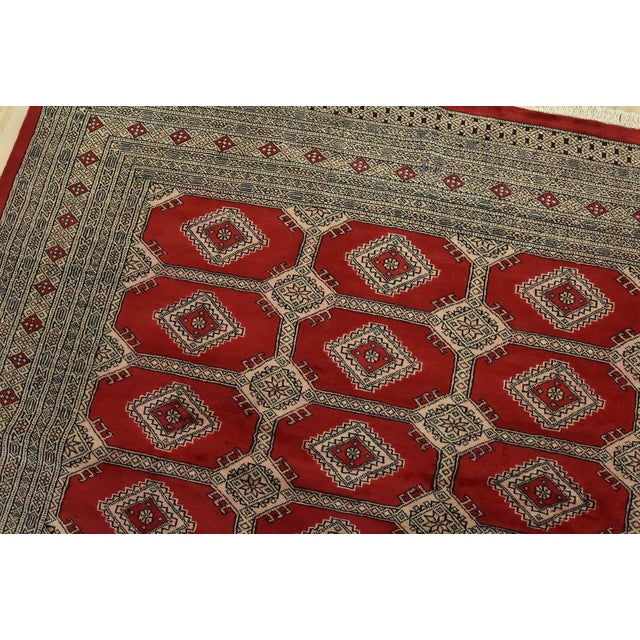 Textile Bokhara Jaldar Rug 8’3” X 10’2” Red Wool Tribal Hand-Knotted Oriental Carpet For Sale - Image 7 of 14