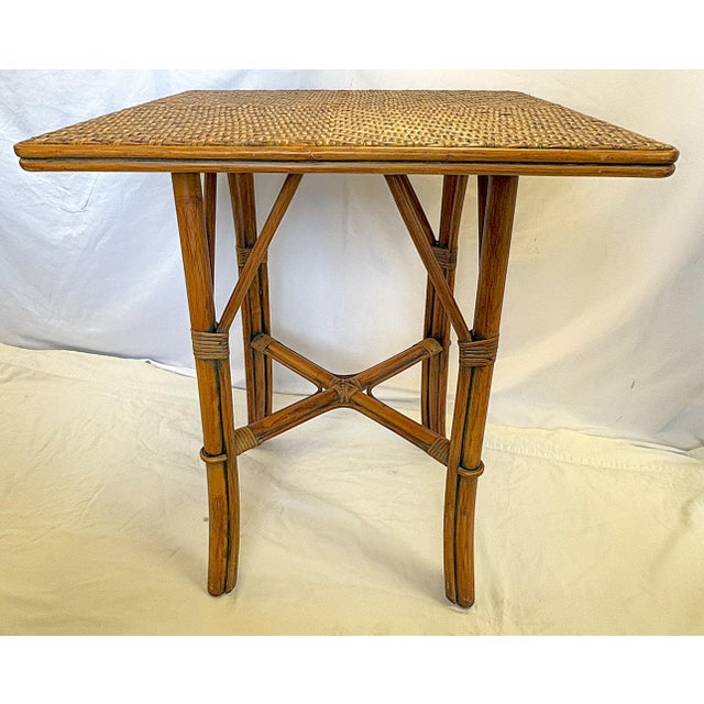 Hollywood Regency Vintage Coastal Hollywood Regency Style Rattan and Wicker Table For Sale - Image 3 of 12