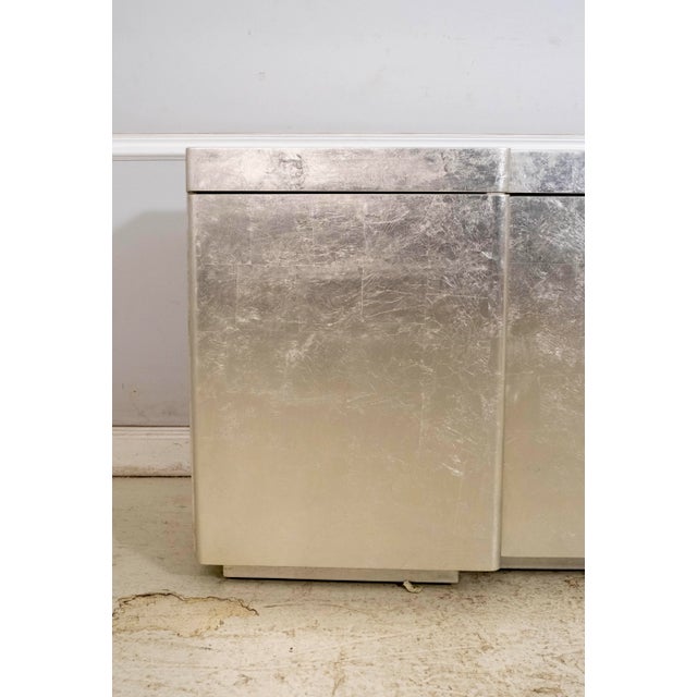 Custom Silver Leaf Finish Large 4 Door Credenza Sideboard For Sale - Image 13 of 18