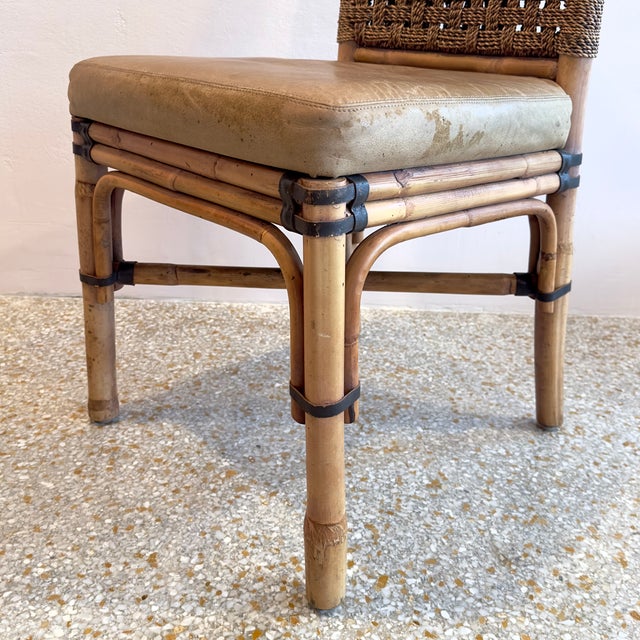 Wood Vintage Coastal Style Rattan & Rawhide Dining Chairs by Palecek - Set of 4 For Sale - Image 7 of 17