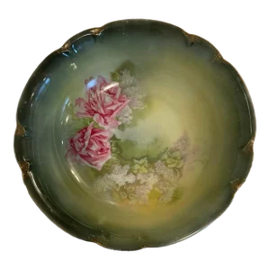 Vintage Charlotte Jr Bavaria Hand Painted Serving Bowl With Red Roses and Gold Trim