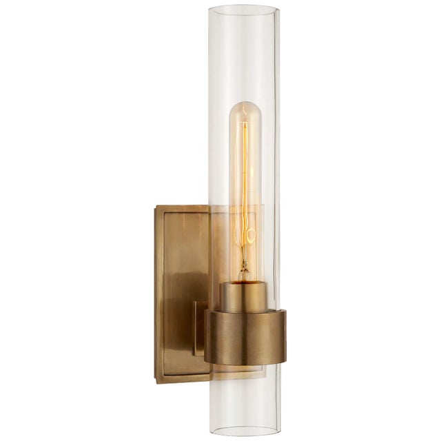Modern Ian K. Fowler for Visual Comfort Signature Presidio Petite Sconce in Hand-Rubbed Antique Brass with Clear Glass For Sale - Image 3 of 3
