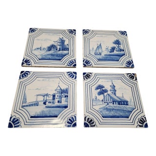 19th Century Delft Tiles - Set of Four For Sale