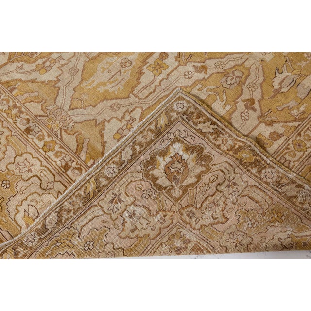 Textile Antique Indian Amritsar Beige, Brown, Gold Handmade Wool Rug For Sale - Image 7 of 8