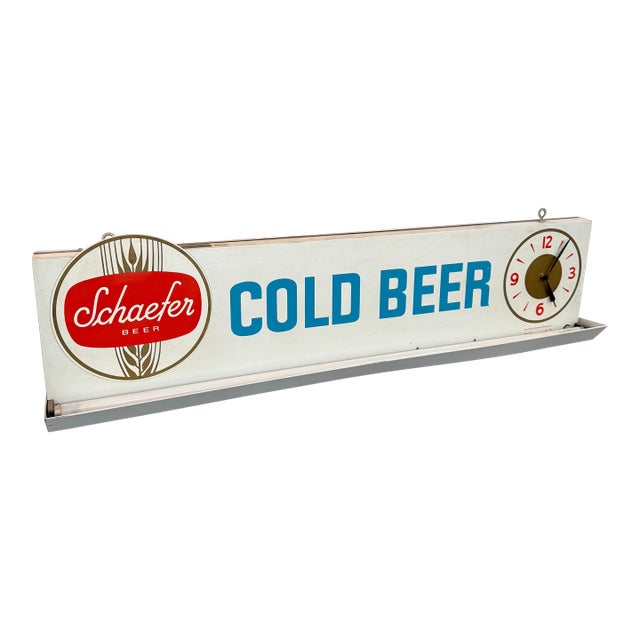 Mid 20th Century Schaefer "Cold Beer" Lit Wall Sign Clock For Sale