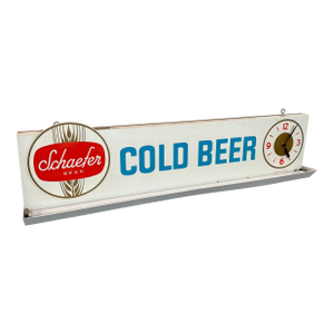 Mid 20th Century Schaefer "Cold Beer" Lit Wall Sign Clock
