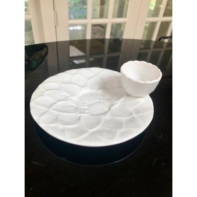 Contemporary White Ironstone Artichoke Serving Plate W/Attached Sauce Cup For Sale - Image 3 of 11