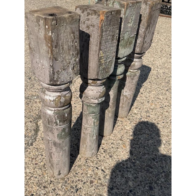 Antique French Farmhouse Turn Carved Wooden Baluster Spindle Table Legs Set of 4 For Sale - Image 16 of 17