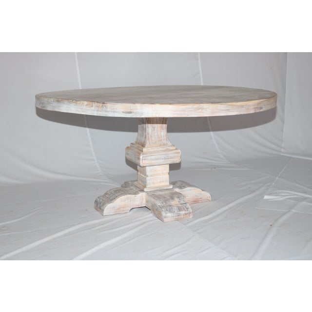 Farmhouse Solid Wood White Wash Round Dining Table | Chairish
