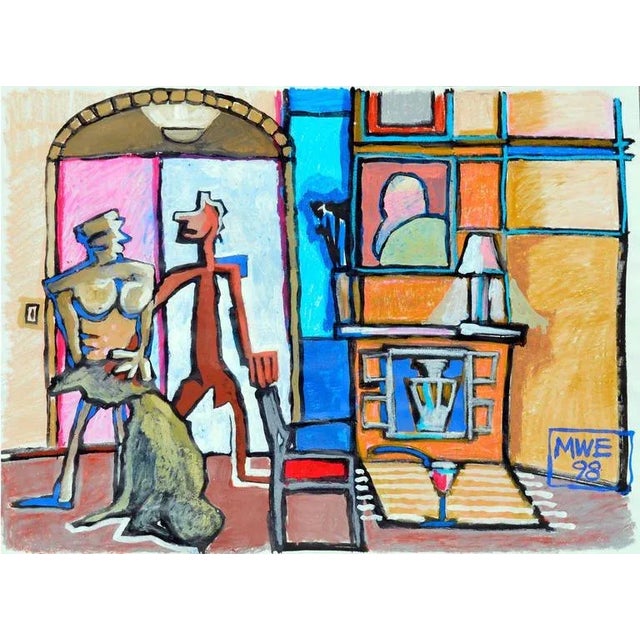 Late 20th Century "Two Figures, Abstract" Oil Painting For Sale