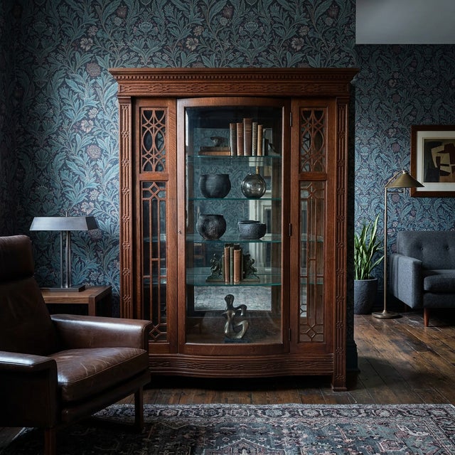 American Arts & Crafts/Mission style bookcase and display cabinet, circa 1900–1915, constructed from solid quarter-sawn...