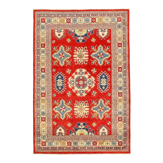 Red Color Fine Hand Knotted Kazak Rug For Sale
