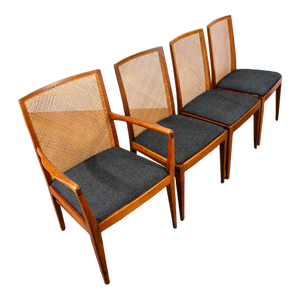 1960s Mid Century Modern Dining Chairs Set 4 Captain Cane High Back Vintage Grey Arm