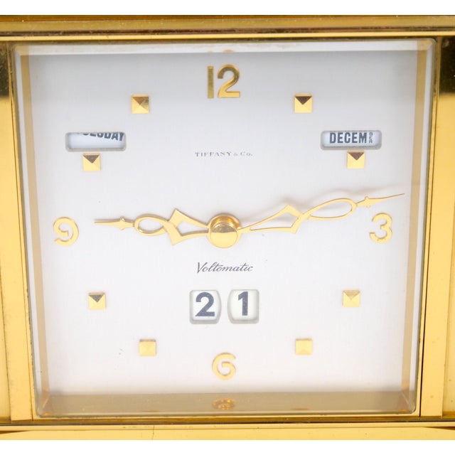 1960s Tiffany & Co. Gilt Bronze Rectangular Desk Clock With Volumatic Dial, Circa 1960 For Sale - Image 5 of 14