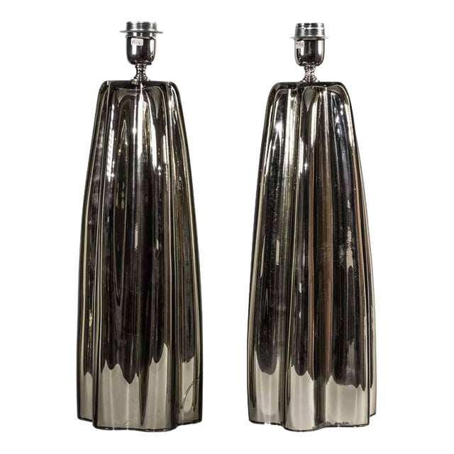 Fluted Mirrored Murano Glass Table Lamps from Alberto Donà, Set of 2 For Sale