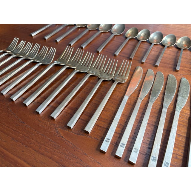 Mid-Century Modern Mid 20th Century Scanline Sigvard Bernadotte Bronze Marked Flatware Service for Six - 30 Pieces For Sale - Image 3 of 11