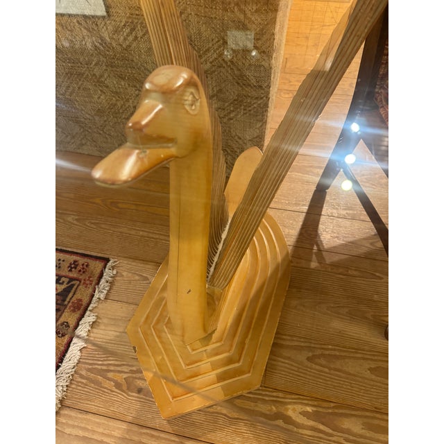 Tan Vintage Hollywood Regency Style Wood Swan Pedestal Glass Top Table For Sale - Image 8 of 8