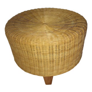1970s Vintage Round Wicker Ottoman Mid Century / Boho For Sale