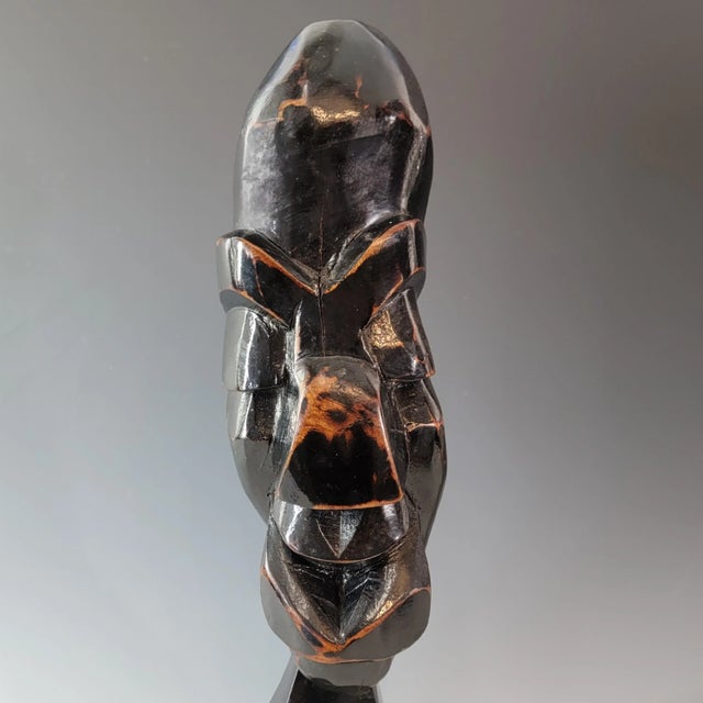 1960s Abstract Hand Carved Ebony Wood Bust Sculpture, African Tribal Brutalist Modern For Sale - Image 5 of 11