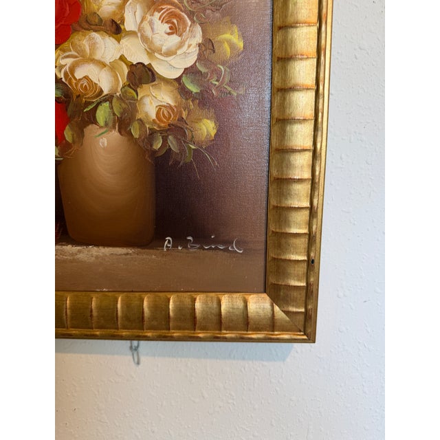 French Country Vintage Floral Still Life Oil Painting Roses Signed Framed Classic Bouquet For Sale - Image 3 of 8