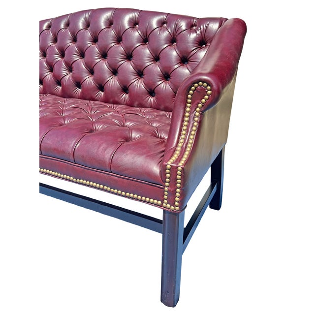 Vintage Tufted Chesterfield Style Sofa or Settee With Brass Rivets For Sale - Image 4 of 8